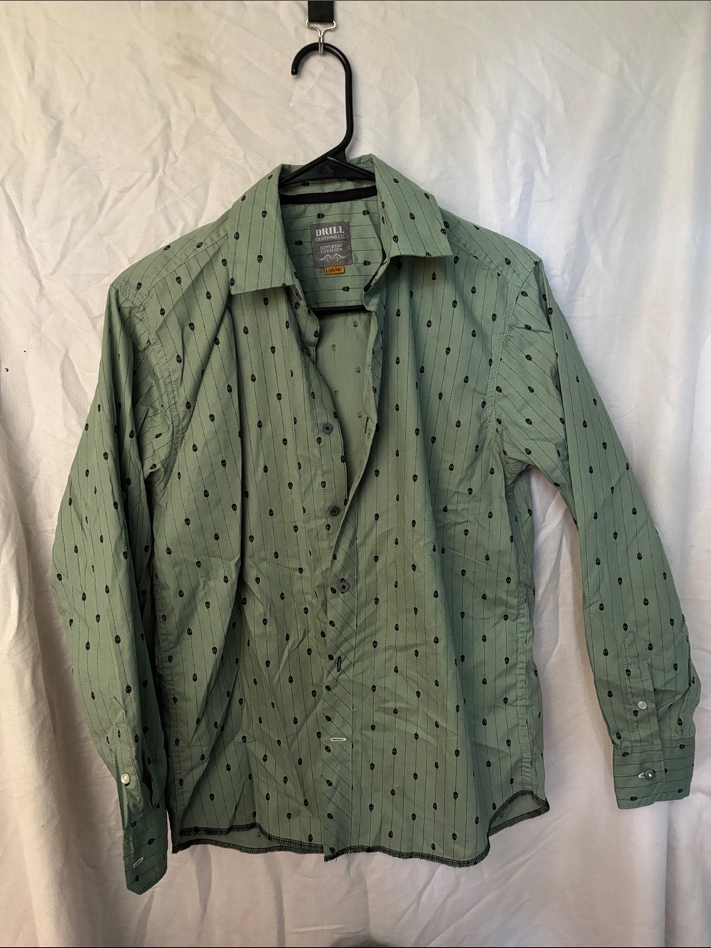 Drill Kids' Sage Green Button-Down Shirt with Dot Print